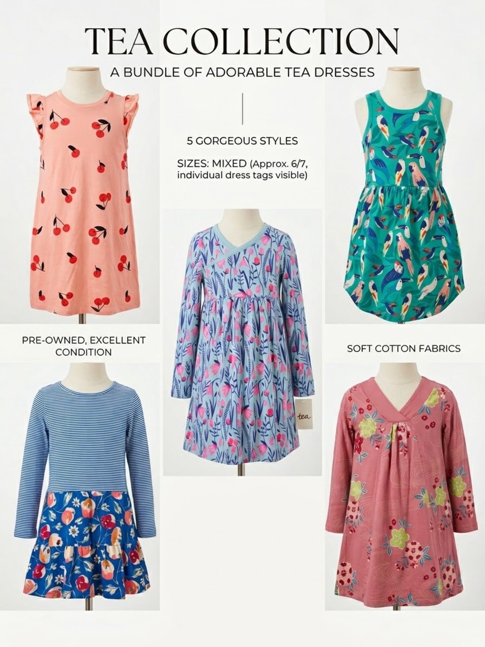 Tea Collection Girls' Dress Bundle - Pink, Teal, Blue